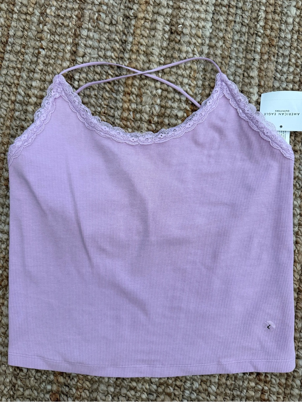 American Eagle Outfitters Lavender Lace-Trim Ribbed Tank Top